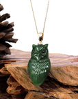 Baikalla Jewelry God Jadeite Jade Necklace Baikalla Genuine Green Nephrite Jade Lucky Owl Pendant Necklace With 14k Yellow Gold Bail
