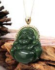 Baikalla Jewelry Gold Jade Buddha Pendant Only Baikalla™ "Laughing Buddha" Large 18k Yellow Gold Genuine Nephrite Green Jade with Diamonds Buddha Pendant Necklace High-end Collectable