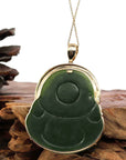 Baikalla Jewelry Gold Jade Buddha Pendant Only Baikalla™ "Laughing Buddha" Large 18k Yellow Gold Genuine Nephrite Green Jade with Diamonds Buddha Pendant Necklace High-end Collectable