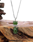 Baikalla Jewelry Silver Gemstone Necklace Baikalla™ "Lucky Kitten" Sterling Silver Genuine Nephrite Green Jade Cat Pendant Necklace