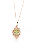 Baikalla Jewelry Gemstone Pendant Necklace 18k Rose Gold Genuine AAA Royal Peridot Pendant Necklace With CZ