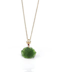 Baikalla Jewelry Gold Jade Necklace Pendant Only / 14K Yellow Gold Baikalla™ : " Peony Flower " 18k Yellow Gold Genuine Nephrite Green Jade Pendant Necklace