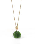 Baikalla Jewelry Gold Jade Necklace Baikalla™ : " Peony Flower " 18k Yellow Gold Genuine Nephrite Green Jade Pendant Necklace