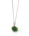 Baikalla Jewelry Gold Jade Necklace Baikalla™ : " Peony Flower " 18k Yellow Gold Genuine Nephrite Green Jade Pendant Necklace