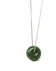 Baikalla Jewelry Jade Pendant Necklace Silver Wheat Chain Baikalla™ "Good Luck Button" Necklace Real Green Jade Lucky KouKou Donut Pendant Necklace
