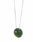 Baikalla Jewelry Jade Pendant Necklace Silver Wheat Chain Baikalla™ "Good Luck Button" Necklace Real Green Jade Lucky KouKou Donut Pendant Necklace