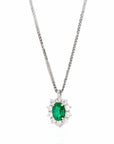 Baikalla Jewelry Gemstone Pendant Necklace Baikalla™ 18k White Gold AAA Emerald Round 4 Prong Set Necklace With Diamond