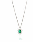 Baikalla Jewelry Gemstone Pendant Necklace Baikalla™ 18k White Gold AAA Emerald Round 4 Prong Set Necklace With Diamond