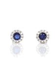 Baikalla Jewelry Gold Gemstone Earrings Baikalla 14k Classic White Gold Natural 6/10ct Blue Sapphire Earrings w/Diamond Halo