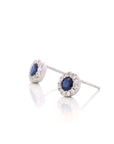 Baikalla Jewelry Gold Gemstone Earrings Baikalla 14k Classic White Gold Natural 6/10ct Blue Sapphire Earrings w/Diamond Halo