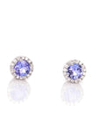 Baikalla Jewelry Gold Gemstone Earrings Baikalla 14k Classic White Gold Natural Round 1 CTTW Tanzanite Earrings w/Diamond Halo