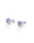 Baikalla Jewelry Gold Gemstone Earrings Baikalla 14k Classic White Gold Natural Round 1 CTTW Tanzanite Earrings w/Diamond Halo