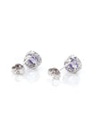 Baikalla Jewelry Gold Gemstone Earrings Baikalla 14k Classic White Gold Natural Round 1 CTTW Tanzanite Earrings w/Diamond Halo
