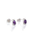 Baikalla Jewelry Gold Gemstone Earrings Baikalla 14k Classic White Gold Natural Oval Royal Amethyst Earrings w/Diamond