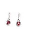 Baikalla Jewelry Gold Gemstone Earrings Baikalla 14k Classic White Gold Natural Ruby Teardrop Earrings w/Diamond Halo
