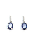 Baikalla Jewelry Gold Gemstone Earrings Baikalla™ 14k Classic White Gold Natural AA sapphire Oval Dangle Earrings w/Diamond Halo
