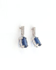 Baikalla Jewelry Gold Gemstone Earrings Baikalla™ 14k Classic White Gold Natural AA sapphire Oval Dangle Earrings w/Diamond Halo