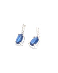 Baikalla Jewelry Gold Gemstone Earrings Baikalla™ 14k Classic White Gold Natural AA sapphire Oval Dangle Earrings w/Diamond Halo