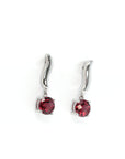 Baikalla Jewelry Gold Gemstone Earrings Baikalla 14k Classic White Gold Natural 5mm Round Garnet Dangle Earrings w/Diamond Halo