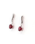 Baikalla Jewelry Gold Gemstone Earrings Baikalla 14k Classic White Gold Natural 5mm Round Garnet Dangle Earrings w/Diamond Halo