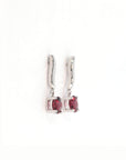 Baikalla Jewelry Gold Gemstone Earrings Baikalla 14k Classic White Gold Natural 5mm Round Garnet Dangle Earrings w/Diamond Halo