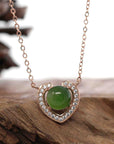 Baikalla Jewelry Silver Jade Pendant Necklace Baikalla™ Sterling Silver Real Green Nephrite Jade Love Pendant Necklace With CZ