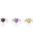 Baikalla Jewelry Sterling Silver Gemstone Ring Sterling Silver Amethyst, Citrine, & Garnet Heart Ring