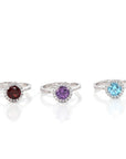 Baikalla Jewelry Sterling Silver Gemstone Ring Sterling Silver Round Swiss Blue Topaz, Amethyst, & Garnet Rings
