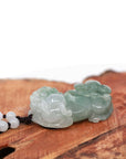 Baikalla Jewelry genuine jadeite carving Baikalla™ Pi Xiu Genuine Burmese Blue Green Jadeite Jade PiXiu Pendant Necklace (FengShui Lucky)