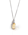 Baikalla Jewelry Silver Citrine Necklace Sterling Silver Natural Cushion Cut Citrine Necklace With CZ