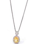 Baikalla Jewelry Silver Citrine Necklace Sterling Silver Natural Oval Cut Citrine Necklace With CZ