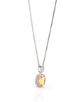 Baikalla Jewelry Silver Citrine Necklace Sterling Silver Natural Oval Cut Citrine Necklace With CZ