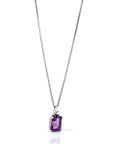 Baikalla Jewelry Silver Topaz Necklace Sterling Silver Natural Amethyst Emerald Cut Pendant Necklace With CZ