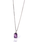 Baikalla Jewelry Silver Topaz Necklace Sterling Silver Natural Amethyst Emerald Cut Pendant Necklace With CZ