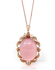 Baikalla Jewelry Gemstone Pendant Necklace 18k Rose Gold Royal Rose Quartz Pendant Necklace with Diamonds