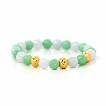 Baikalla Jewelry jade beads bracelet 6.5 inches / Money Bead S 24K Pure Yellow Gold Star Beads With Genuine Green Jade Round Beads Bracelet ( 9 mm )