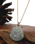 Baikalla Jewelry Gold Jade Buddha Baikalla "Laughing Buddha" Genuine Ice Jadeite Jade with 18k Rose Gold Diamonds Bail