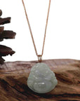 Baikalla Jewelry Gold Jade Buddha Baikalla "Laughing Buddha" Genuine Ice Jadeite Jade with 18k Rose Gold Diamonds Bail