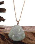 Baikalla Jewelry Gold Jade Buddha Pendant Only Baikalla "Laughing Buddha" Genuine Ice Jadeite Jade with 18k Rose Gold Diamonds Bail