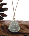 Baikalla Jewelry Gold Jade Buddha Baikalla "Laughing Buddha" Genuine Ice Jadeite Jade with 18k Rose Gold Diamonds Bail
