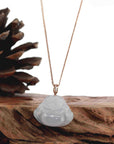Baikalla Jewelry Gold Jade Buddha Baikalla "Laughing Buddha" Genuine Ice Jadeite Jade with 18k Rose Gold Diamonds Bail