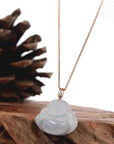 Baikalla Jewelry Gold Jade Buddha Baikalla "Laughing Buddha" 18k Rose Gold Genuine Ice Jadeite Jade with Diamonds Bail