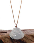 Baikalla Jewelry Gold Jade Buddha Baikalla "Laughing Buddha" 18k Rose Gold Genuine Ice Jadeite Jade with Diamonds Bail