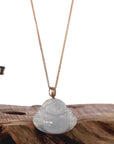 Baikalla Jewelry Gold Jade Buddha Baikalla "Laughing Buddha" 18k Rose Gold Genuine Ice Jadeite Jade with Diamonds Bail
