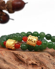 Baikalla Jewelry jade beads bracelet 24K Pure Yellow Gold Buddha Symbol Tongtong With Genuine Green Jade Round Beads Bracelet Bangle ( 8 mm )