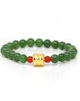 Baikalla Jewelry jade beads bracelet 6.5 inches 24K Pure Yellow Gold Buddha Symbol Tongtong With Genuine Green Jade Round Beads Bracelet Bangle ( 8 mm )