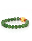 Baikalla Jewelry jade beads bracelet 24K Pure Yellow Gold Buddha Symbol Tongtong With Genuine Green Jade Round Beads Bracelet Bangle ( 8 mm )