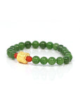 Baikalla Jewelry jade beads bracelet 24K Pure Yellow Gold Buddha Symbol Tongtong With Genuine Green Jade Round Beads Bracelet Bangle ( 8 mm )