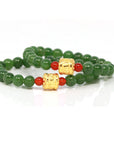 Baikalla Jewelry jade beads bracelet 24K Pure Yellow Gold Buddha Symbol Tongtong With Genuine Green Jade Round Beads Bracelet Bangle ( 8 mm )