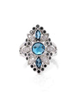 Baikalla Jewelry Gold Topaz Ring 14k White Gold Genuine Swiss Blue Topaz Ring with Diamonds
